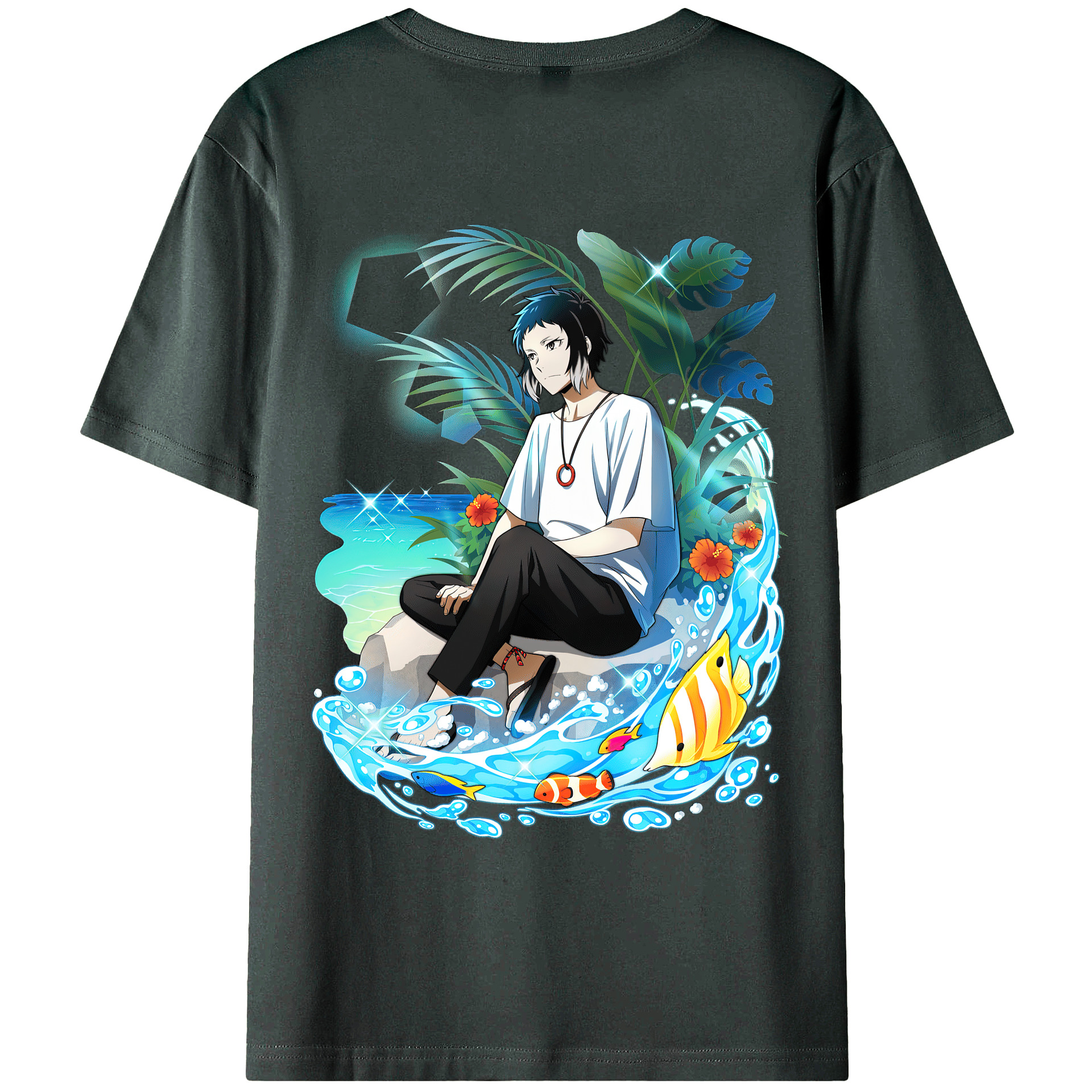 （画像用） 文豪ストレイドッグス Bungo Stray Dogs 綿100％ メンズ半袖Tシャツ（バックプリント） 通気性
